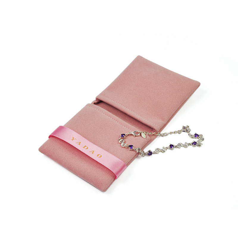 Yadao soft velvet jewelry pouch pink packaging bag double pockets pouch with ribbon closure