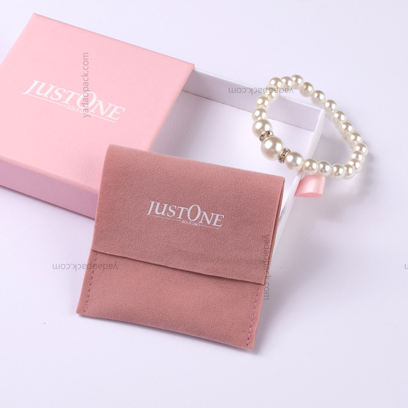 wholesale jewelry pouch suede fabric packaging bag rose pink pouch with flap lid