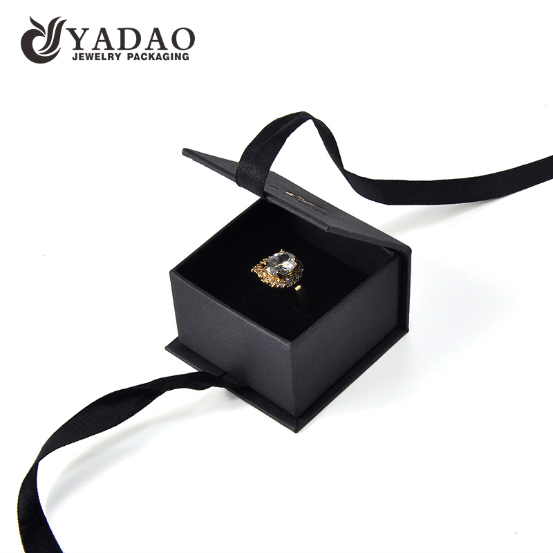 Yadao wholesale paper box black jewelry packaging sponge insert box with ribbon bow knot closure
