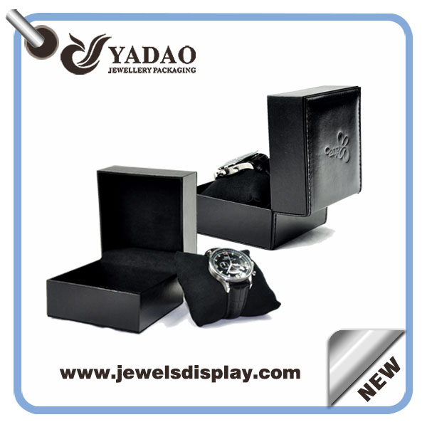 schwarze Kunststoffverpackungen Uhrenschatulle Nähen Finish in Lederpapierabdeckung