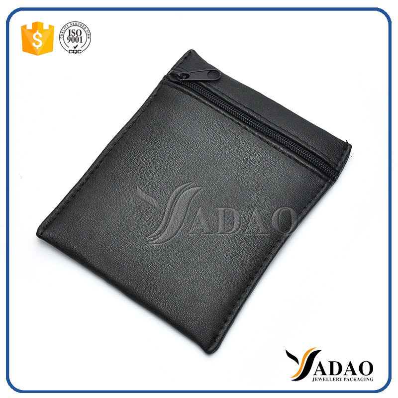 noir PU sac en cuir avec fermeture à glissière sac personnaliser l'impression de logo d'emballage cuir PU finition de haute qualité