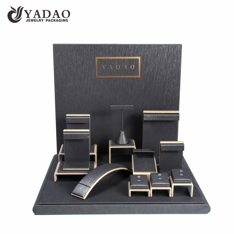brand jewelry display set wooden displays coated with pu leather for jewelry window counter