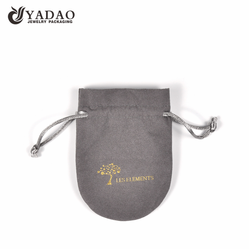Cordão personalizado bolsa de embalagem de bolsa de jóias de microfibra com logotipo de carimbo quente