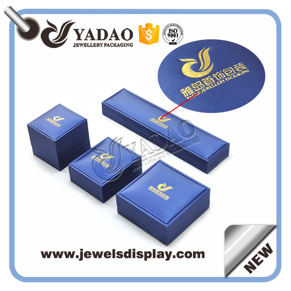 personalizar azul caja de joyas de plástico cubierta de papel de la PU caja de la joyería de envases de plástico