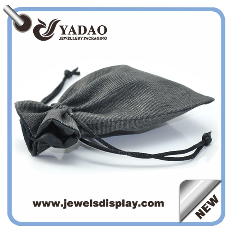 Exquisite handgefertigte Grau Leinen Schmuck Beutel mit Costomized Logo für Ohrring Ring Armband Halskette Anhänger Uhren- und Tee