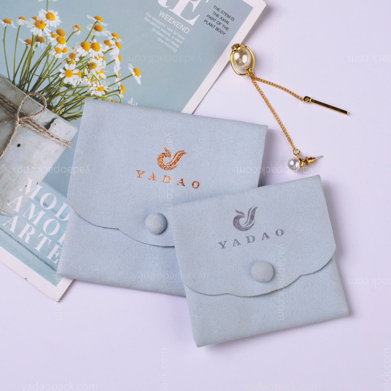 flap buckle style baby blue fashion popular jewelry accessory mini pouch bag microfiber boutique gift packaging