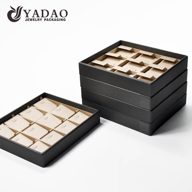 handgemachte stockable Luxus wettbewerbsfähigen Preis MOQ Großhandel Yadao mdf Lederschmuck Displays Tabletts / Tablett Set