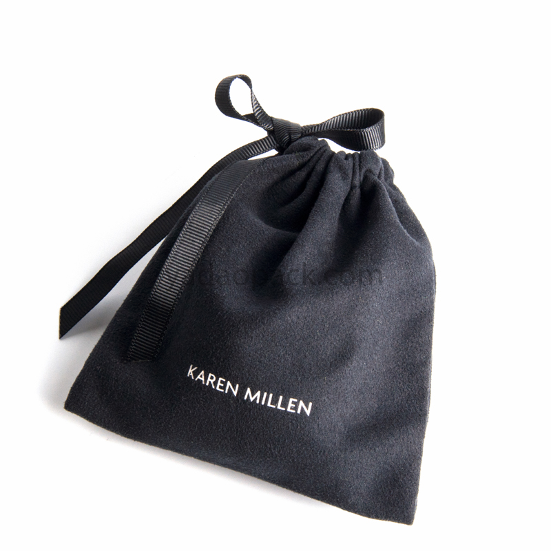 high quality suede jewelry pouch bag grosgrain ribbon string pouch bag for gift packaging