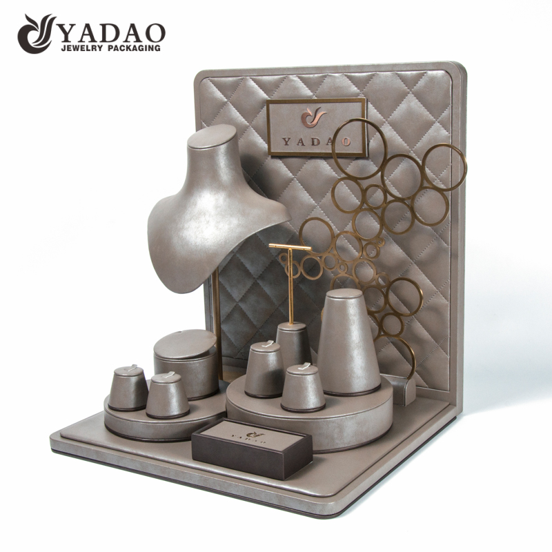 jewellery store wall showcase wooden jewelry display set pu leather display stands 