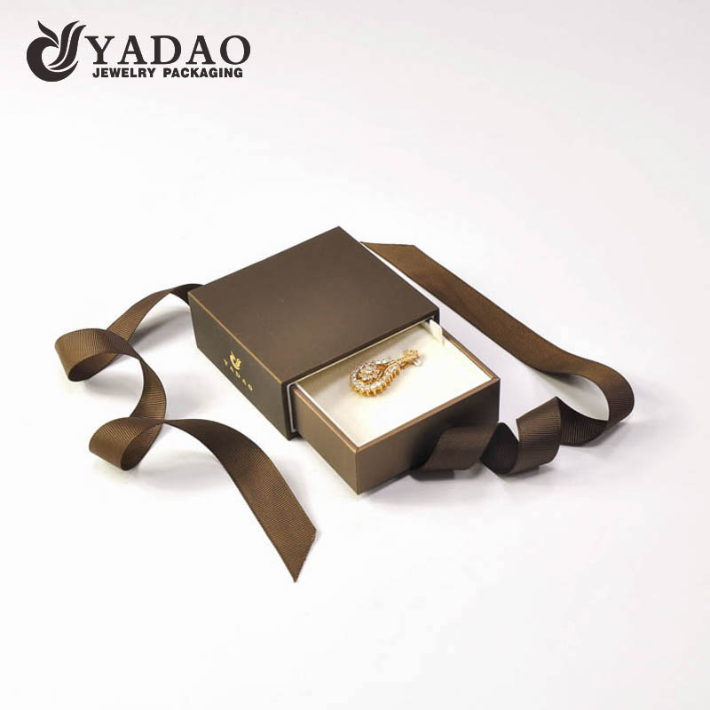 jewelry pendant box woth ribbon and gold logo for customized design
