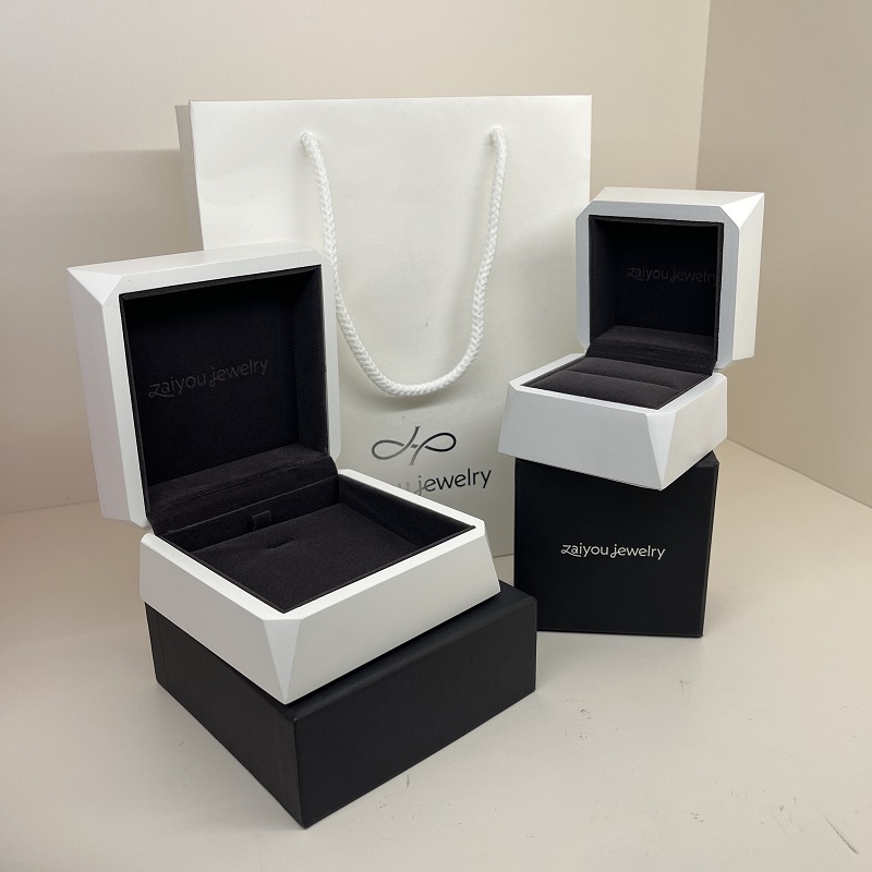 Lacante acabado de luxo elegante caixa de embalagens de jóias de madeira branca