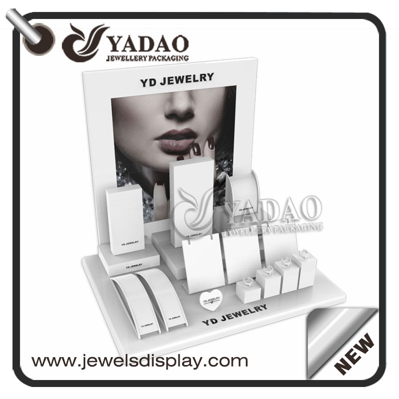 luxury wooden jewelry display customize jewelry brand display stands pu leather/ lacquer finish high quality jewelry display stands