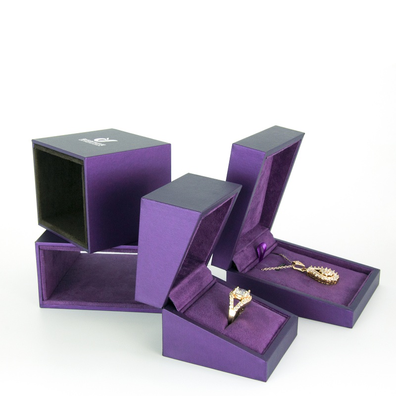contenitore di gioielli viola interno in velluto di fascia alta con incisione inclinata esterna in plastica
