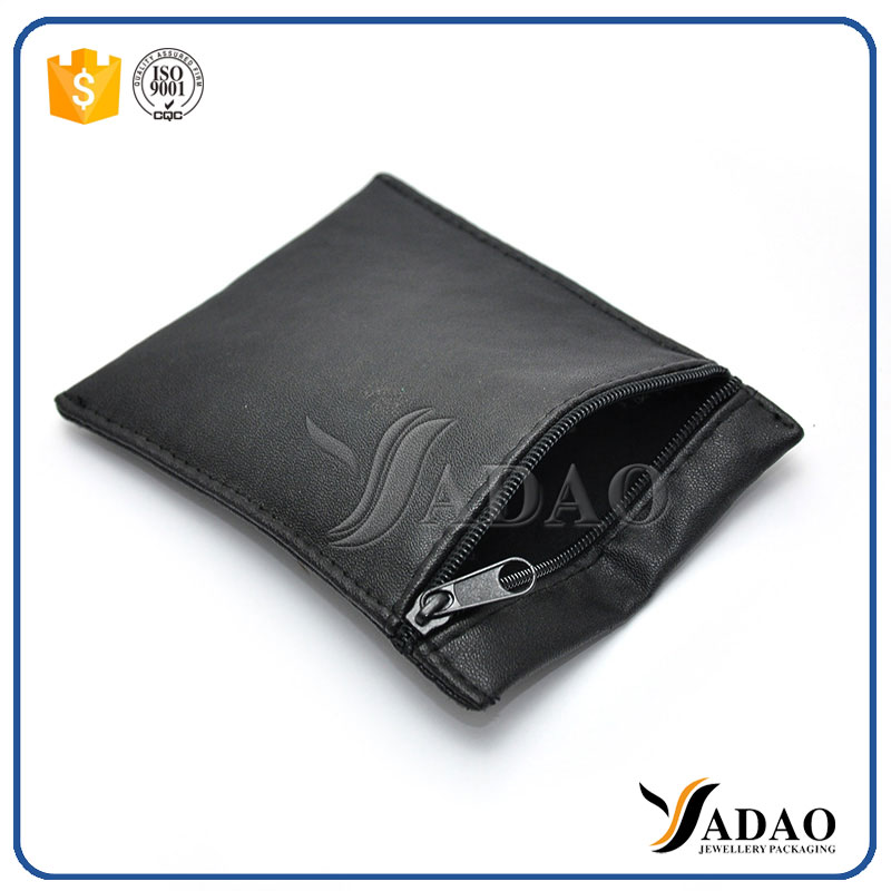 customize qualité noire pu pochette en cuir zippée sac d'emballage de bijoux pochette zippée sac de bijoux pu fermeture