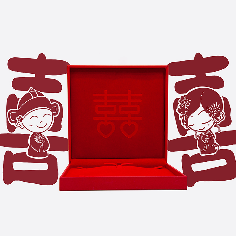 Listo para enviar elementos tradicionales chinos Juego de joyería de oro festivo Combinación de empaque rojo