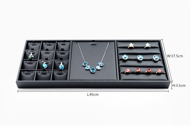 Tablett aus Holz Display Tray Multi-Funktions-Schmuck-Fach Ring Ohrring Halskette Anzeige schwarz Schmuck-Display-PU-Leder-Finish Tablett anpassen