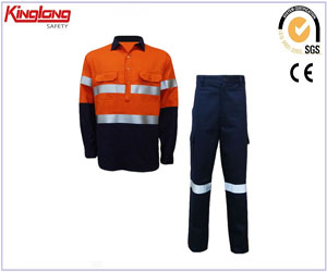 100% cotone Two Tone vestito nastri riflettenti lavoro, giacca e pantaloni di sicurezza HIVI