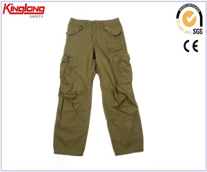 100%cotton fabric khaki color workwear cargo pants with multi pockets for men