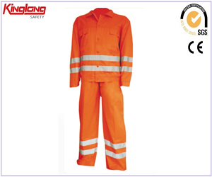 Dvoudílný oranžový pracovní oblek s vysokou viditelností, Stavební / Policejní Unisex pracovní oděv s vysokou viditelností