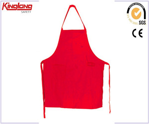 2016 hot sale new arrival summer apron, 65&polyester35%cotton fabric red apron with one chest