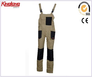 Black and grey color combination T/C fabric working bib pants,High quality mens workwear bib overalls