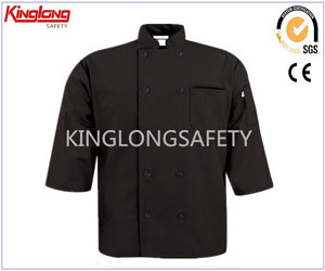 Černá kuchařská bunda s krátkým rukávem, bavlněný cool kuchařský kabát na léto