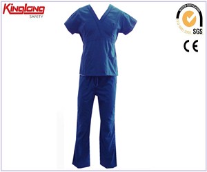 Blue color unisex hospital uniform design,High quality cotton fabric nursing scrubs