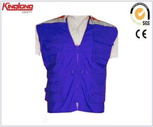 Bright blue poly cotton summer wear waist coat,Work tool vest China manufacturer