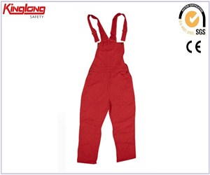 Jasny kolor czerwony spodnie na szelkach odzież robocza, klasyczny design męski kombinezon roboczy na szelkach cena
