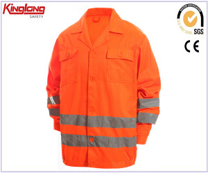 Chaqueta de trabajo naranja CVC, chaqueta de trabajo naranja reflectante de tela CVC, chaqueta de trabajo naranja reflectante de tela CVC, abrigo de trabajo