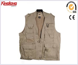 China Wholesale khaki vest with no sleeve, multi pockets mens working vest