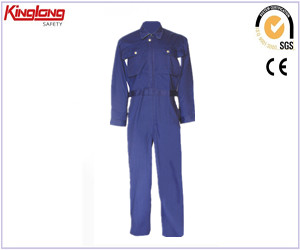 China deep blue coverall uniform , 65%polyester 35%cotton coverall with elastic waist