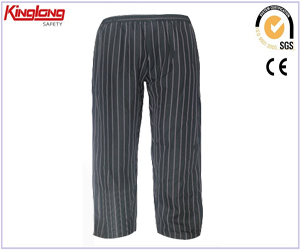 China fabricante profissional polycotton chef calças uniforme, calças de listra chefe preto e branco à venda