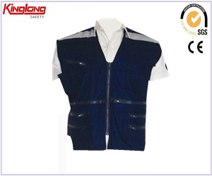 China supplier blue vest with multi-pockets,full cotton zippers wind proof vest