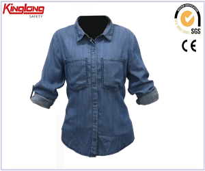 Fornecedor da china camisa e blusa feminina personalizada de moda jeans