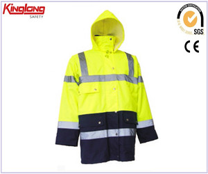 China warm and fashionable winter parka with bright color, three layers reflective tapes winter parka