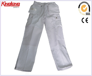China white 100%cotton work pants supplier,Oxford reinforcement multi-pockets cargo trousers