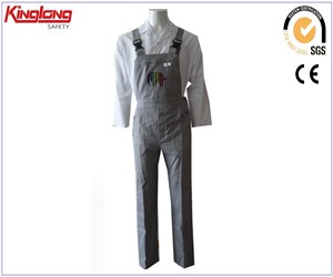Spodnie robocze na szelkach w stylu klasycznym, jasnoszare, 100% bawełna, dostawca wysokiej jakości kombinezonów na szelkach z Chin