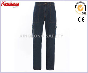 Customized Cotton Casual Work Uniforms, 6 Pockets Cargo Jeans