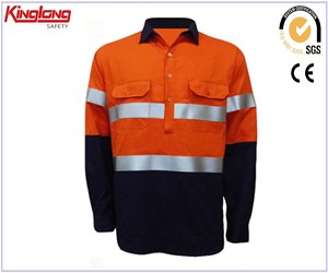 Deep orange hi vis workwear shirt for sale,High quality work clothes hivi shirts