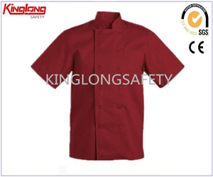 Fashion Comfortable Polyester Cotton Chef Coat Cook Uniform Red Chef Jacket china workwear supplier
