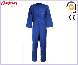 Fashion design elastic waist brass zipper coverall, long sleeves two chest pockets blue coverall