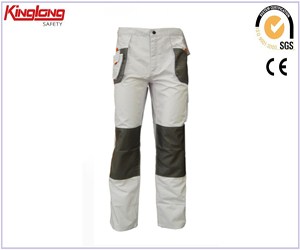 Fashion new style leg reinforcement white pant, polycotton fabric side pockets pant