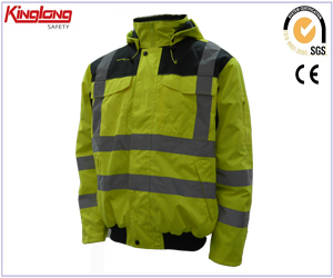 Fleece Lining Fluorescent Yellow Padding Jacket, Mens Waterproof Winter Jacket