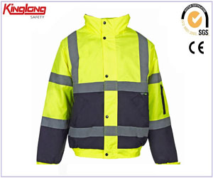 Fleece Lining Yellow Wind-proof Jacket with reflective tapes, Mens Police HIVI Winter Jacket