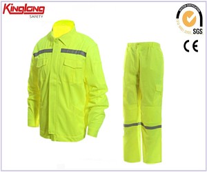 Fluorescent yellow polyester workwear jacket and pants,Working suits hi vis workwear china manufacturer