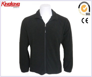 Volledige rits met lange mouwen Polar Fleece Jacket, volledige rits met lange mouwen Mens Warm Black Polar Fleece Jacket