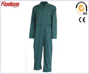 Good value durable coverall with two chest pockets,  green functional 100%cotton fabric coverall with brass zippers