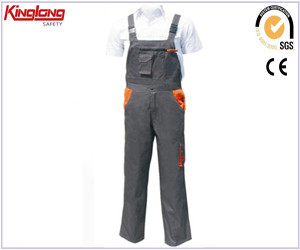 Šedo-oranžové odolné kalhoty s bryndákem, Jednotné kalhoty s náprsenkou na pracovní oděvy, čínský dodavatel