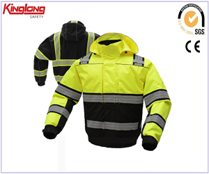 Hi Vis Work Garda Slándála Pearsanta Trealamh Cosanta Sábháilteachta Buí Éadaí Oibre Jacket Machnamhach Uiscedhíonach